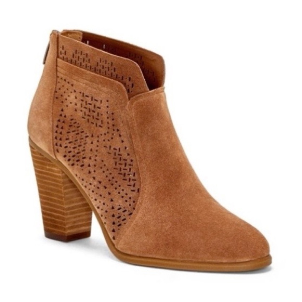 Vince Camuto Boho Frasitta Ankle Booties Perforated Boots in Brown Suede